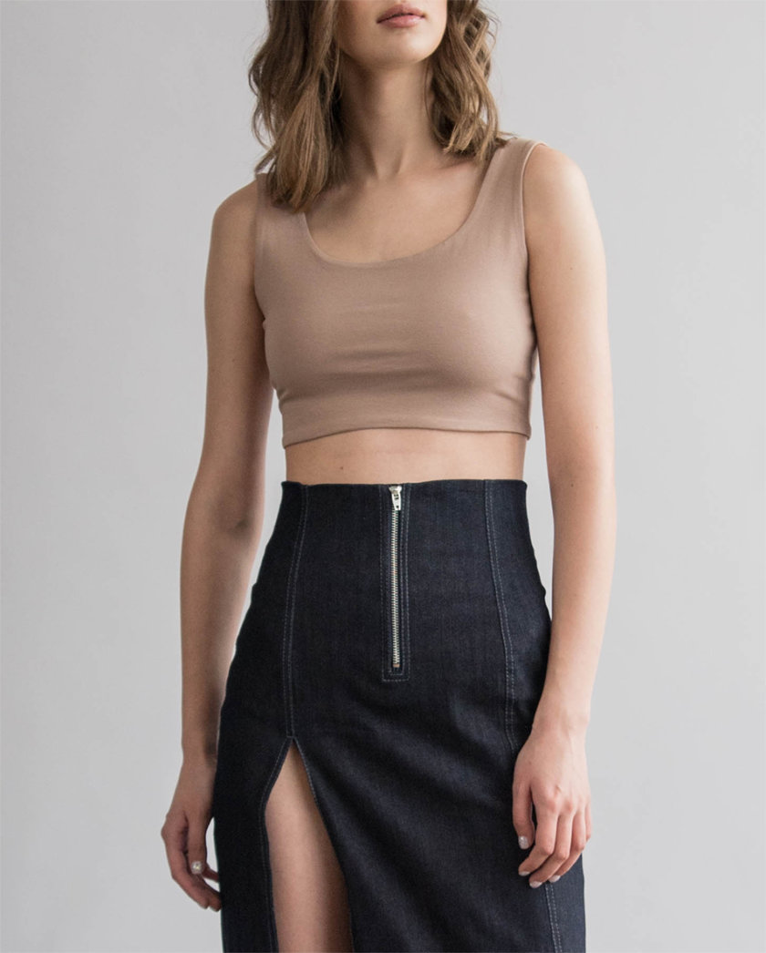 Укороченный топ из хлопка ZHRK_zbasic0001top-mocha, фото 1 - в интернет магазине KAPSULA