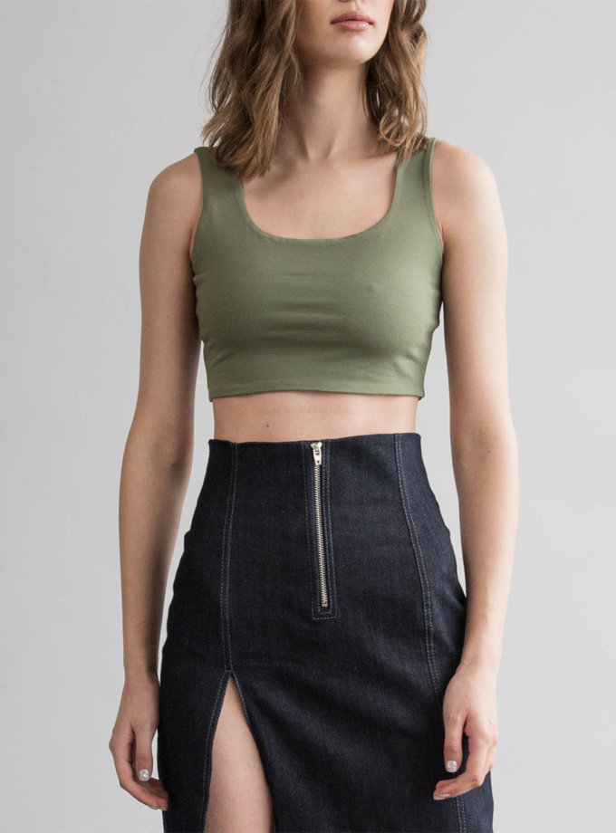 Укороченный топ из хлопка ZHRK_zbasic0001top-khaki, фото 1 - в интернет магазине KAPSULA