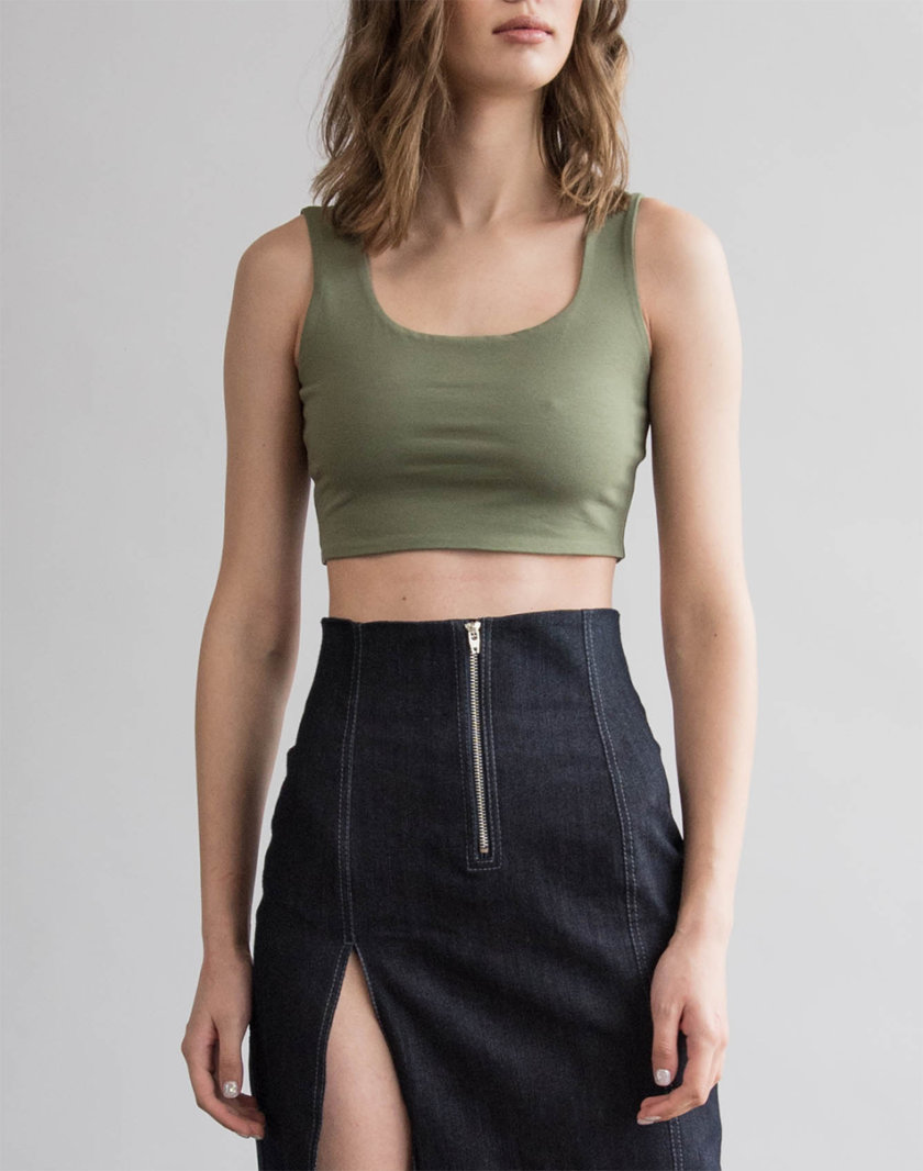 Укороченный топ из хлопка ZHRK_zbasic0001top-khaki, фото 1 - в интернет магазине KAPSULA